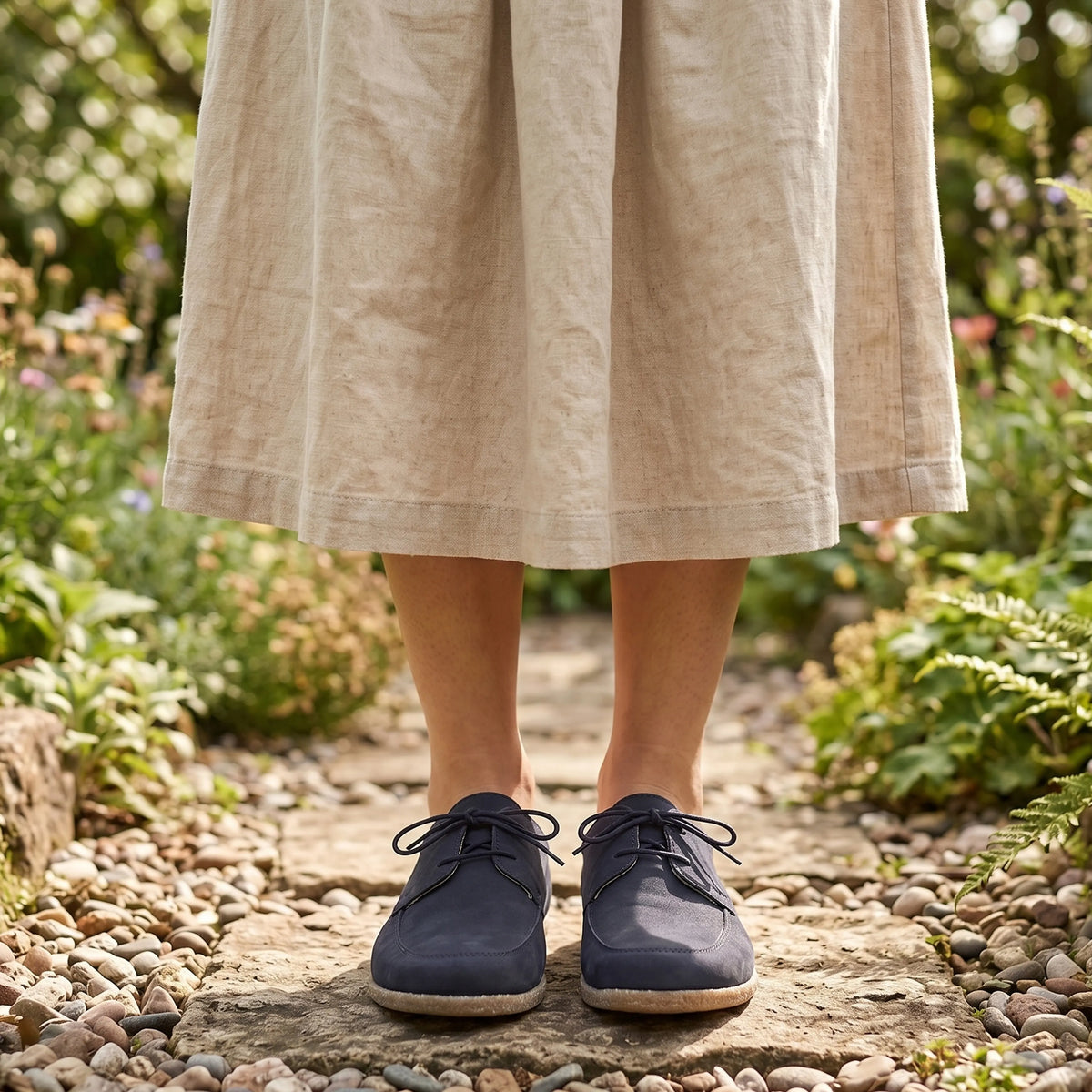 Nubuck Barefoot Laces Penny Loafer Shoes – Classic Sole — Leather Sole – Navy Blue