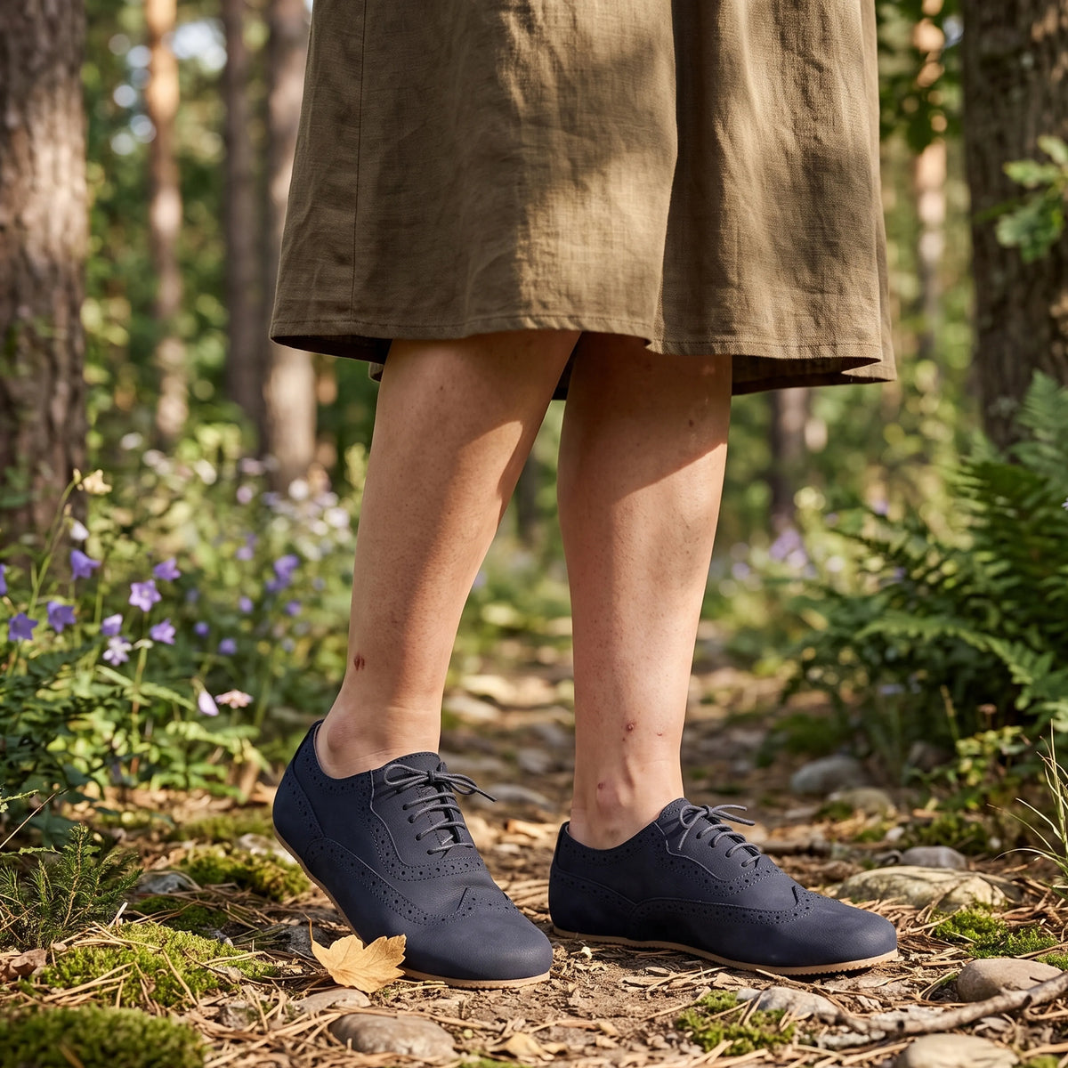 Nubuck Barefoot Moccasin Shoes – Rubber Sole – Navy Blue
