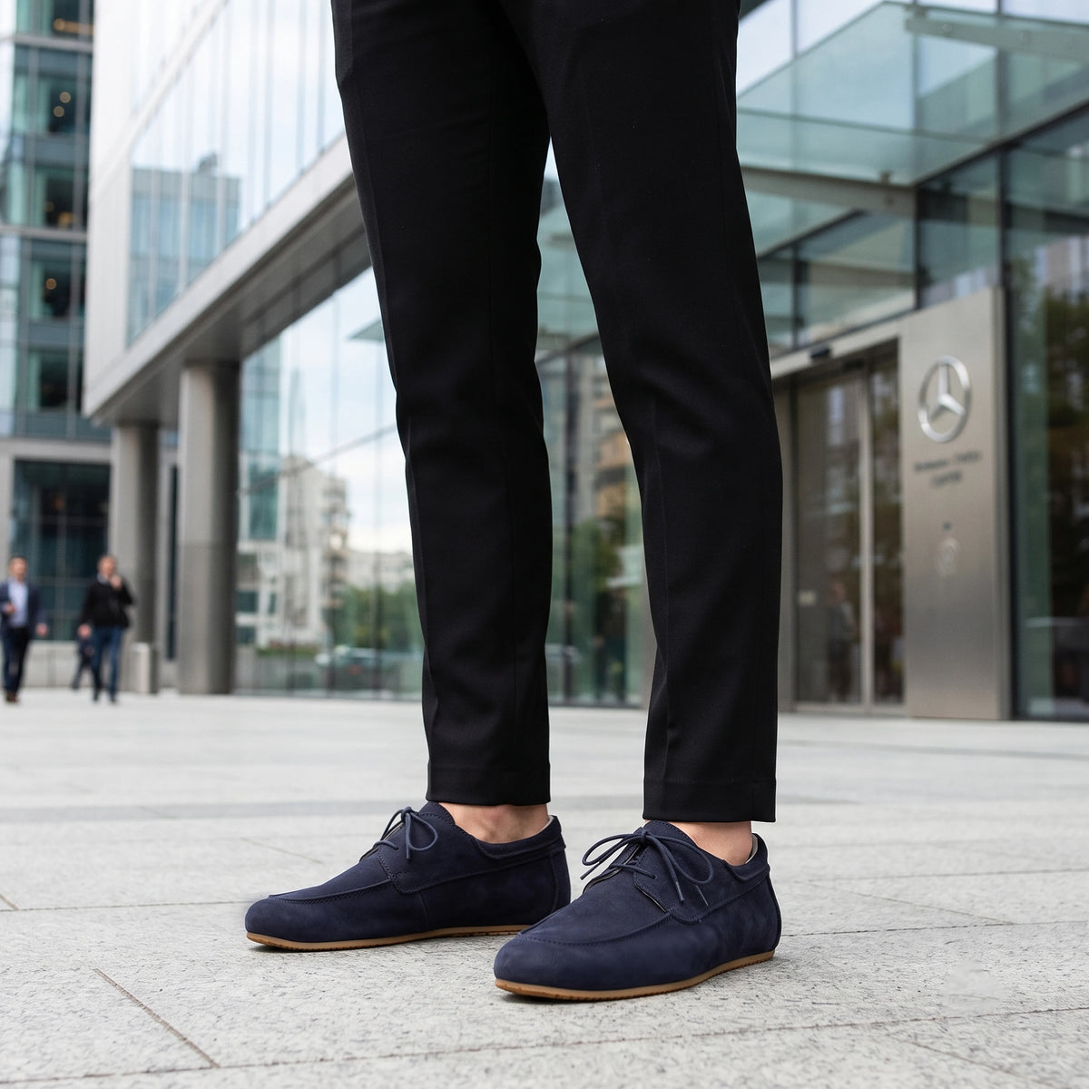 Nubuck Barefoot Laces Penny Loafer Shoes – Rubber Sole – Navy Blue