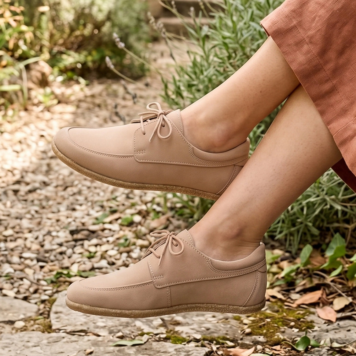 Nubuck Barefoot Laces Penny Loafer Shoes – Classic Sole — Leather Sole – Cream