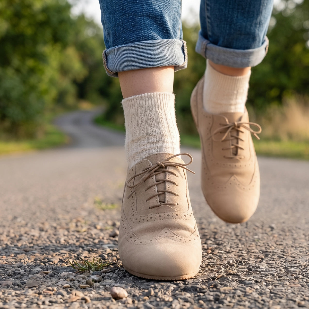 Nubuck Barefoot Moccasin Shoes – Rubber Sole – Cream