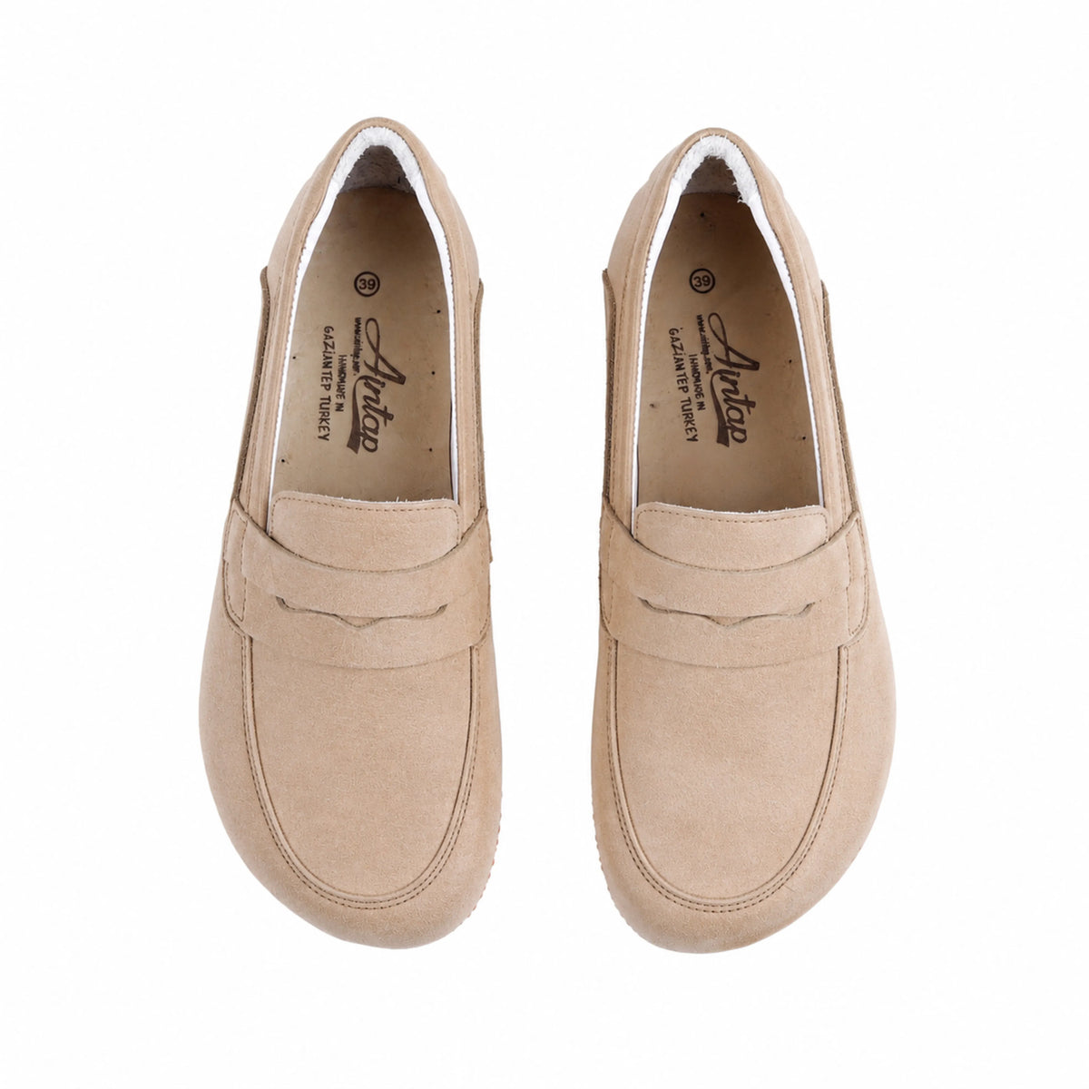 Nubuck Barefoot Penny Loafer Shoes – Rubber Sole – Cream