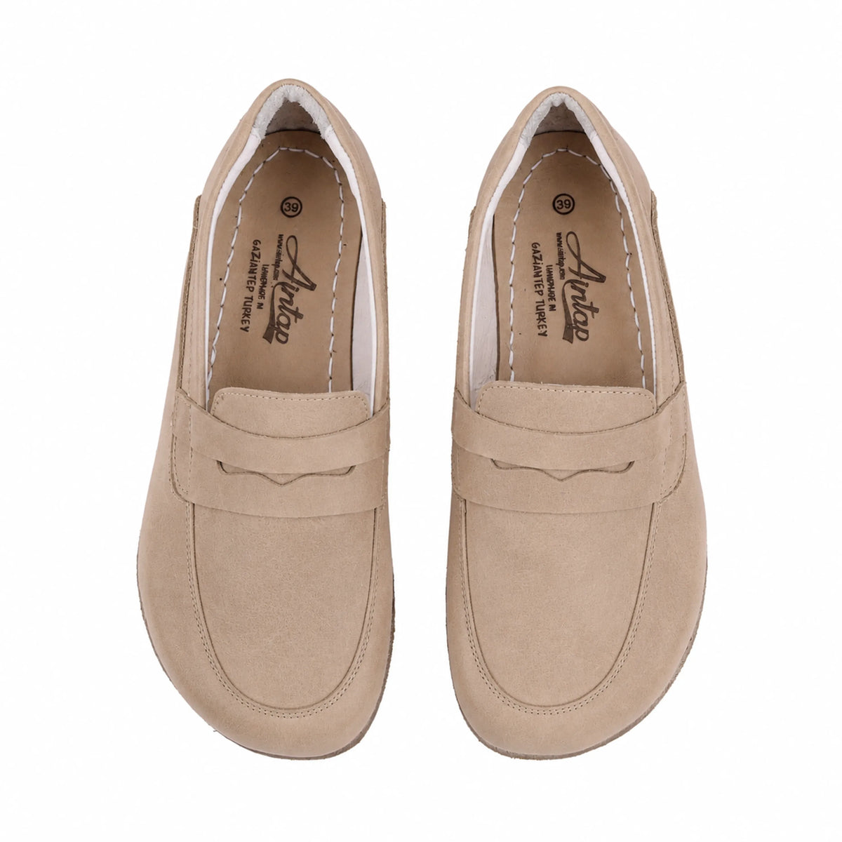 Nubuck Barefoot Penny Loafer Shoes – Classic Sole — Leather Sole – Cream