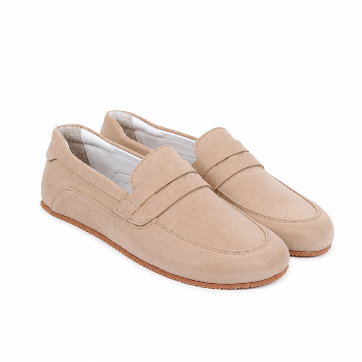 Nubuck Barefoot Penny Loafer Shoes – Rubber Sole – Cream