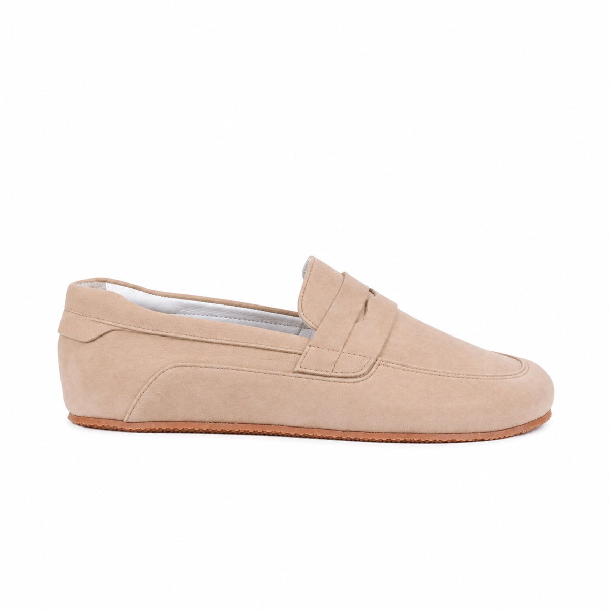 Nubuck Barefoot Penny Loafer Shoes – Rubber Sole – Cream