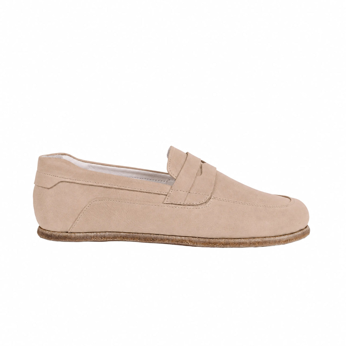 Nubuck Barefoot Penny Loafer Shoes – Classic Sole — Leather Sole – Cream