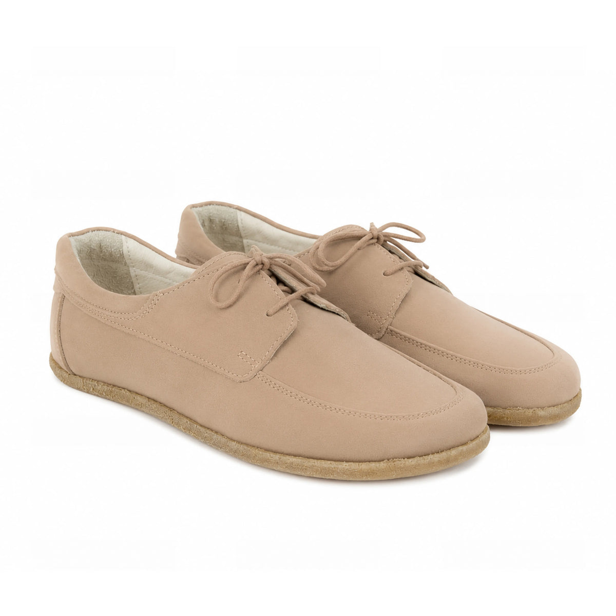 Nubuck Barefoot Laces Penny Loafer Shoes – Classic Sole — Leather Sole – Cream