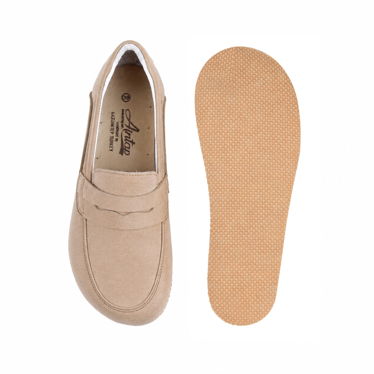 Nubuck Barefoot Penny Loafer Shoes – Rubber Sole – Cream