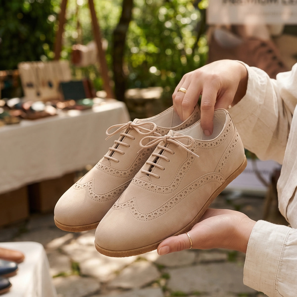 Nubuck Barefoot Moccasin Shoes – Classic Sole — Leather Sole – Cream