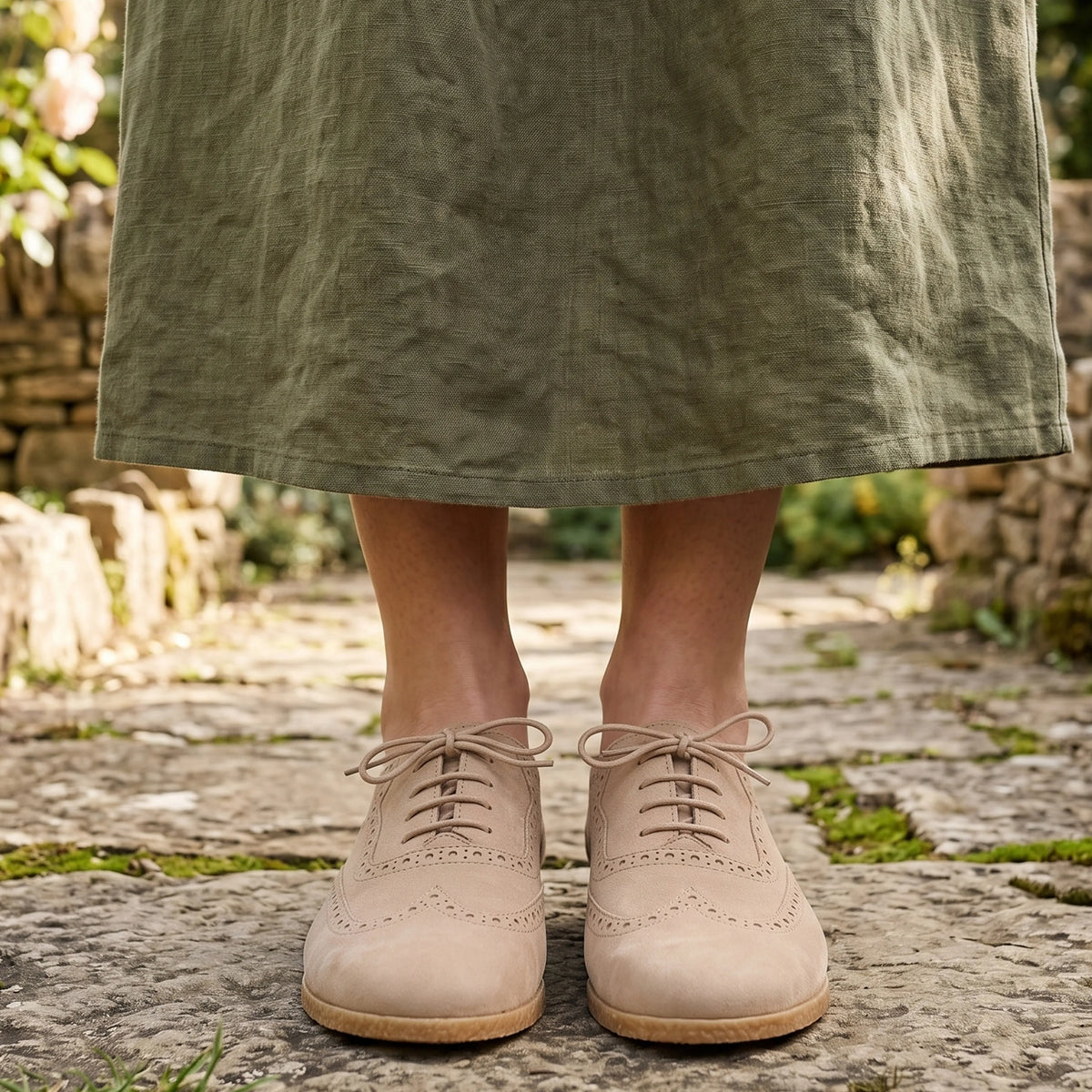 Nubuck Barefoot Moccasin Shoes – Classic Sole — Leather Sole – Cream