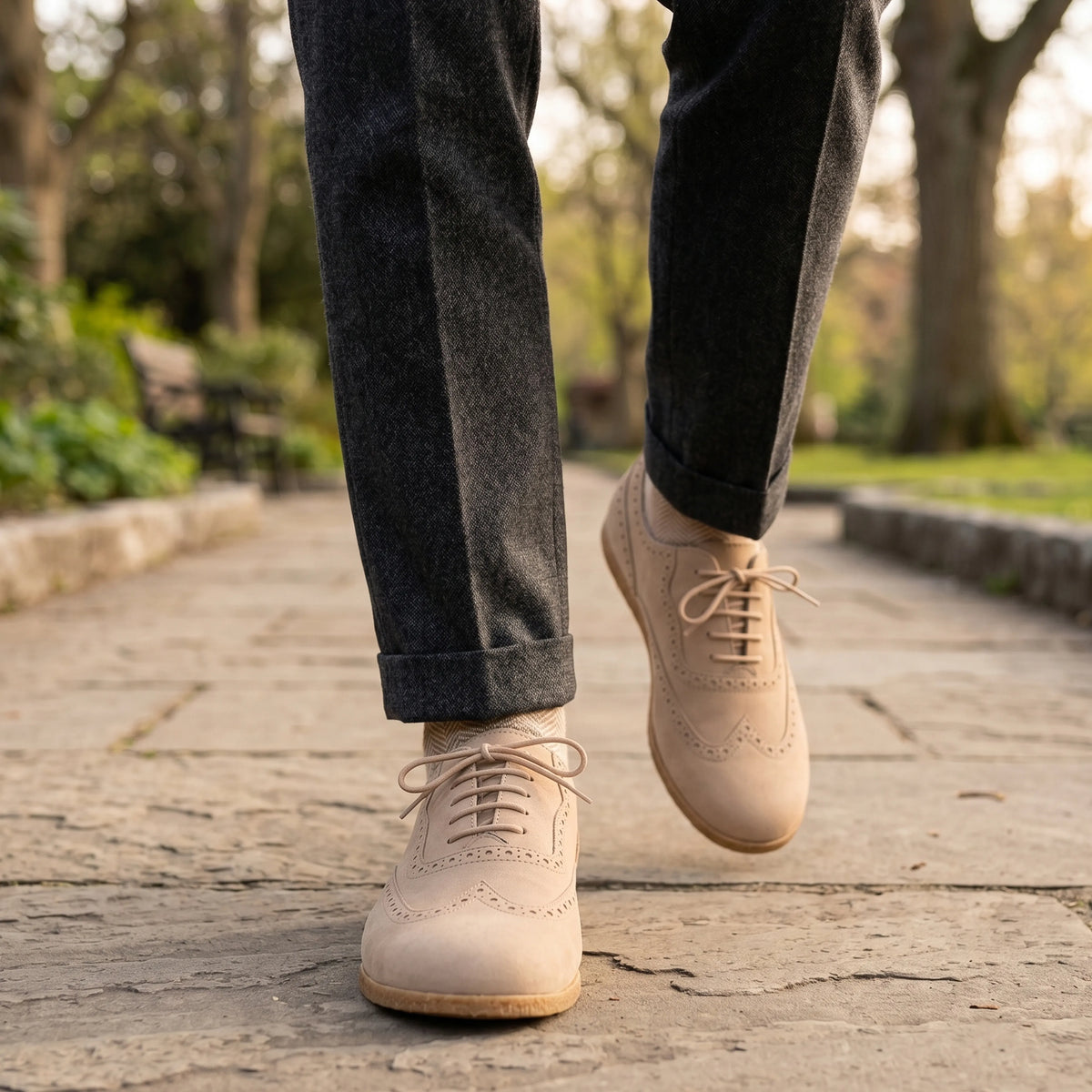 Nubuck Barefoot Moccasin Shoes – Classic Sole — Leather Sole – Cream