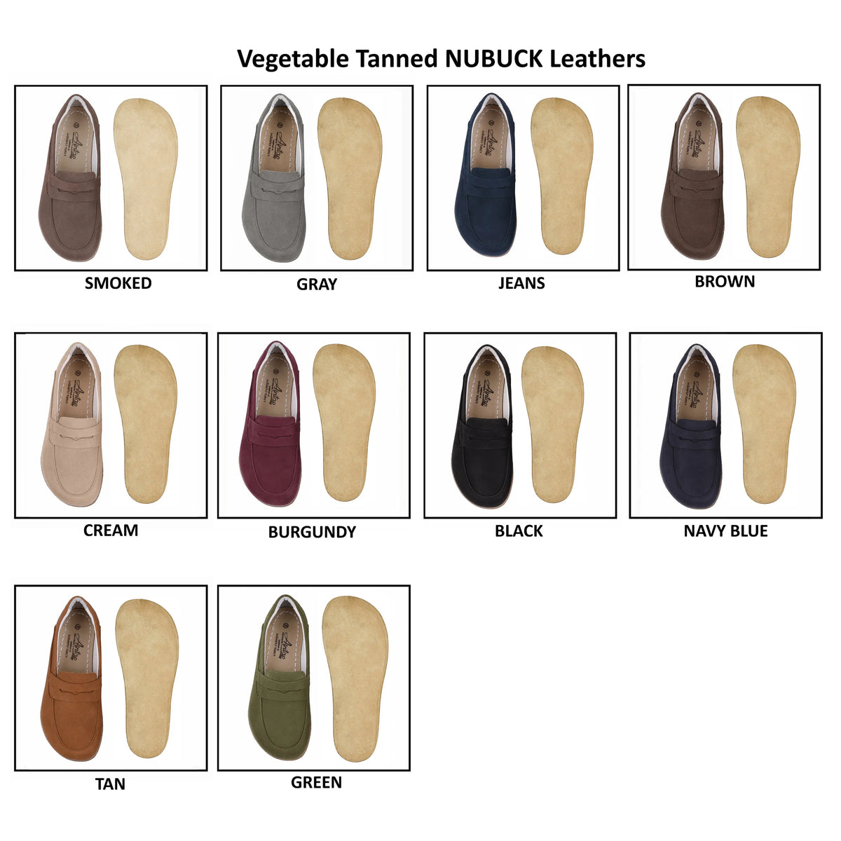 Nubuck Barefoot Penny Loafer Shoes – Classic Sole — Leather Sole – Smoked