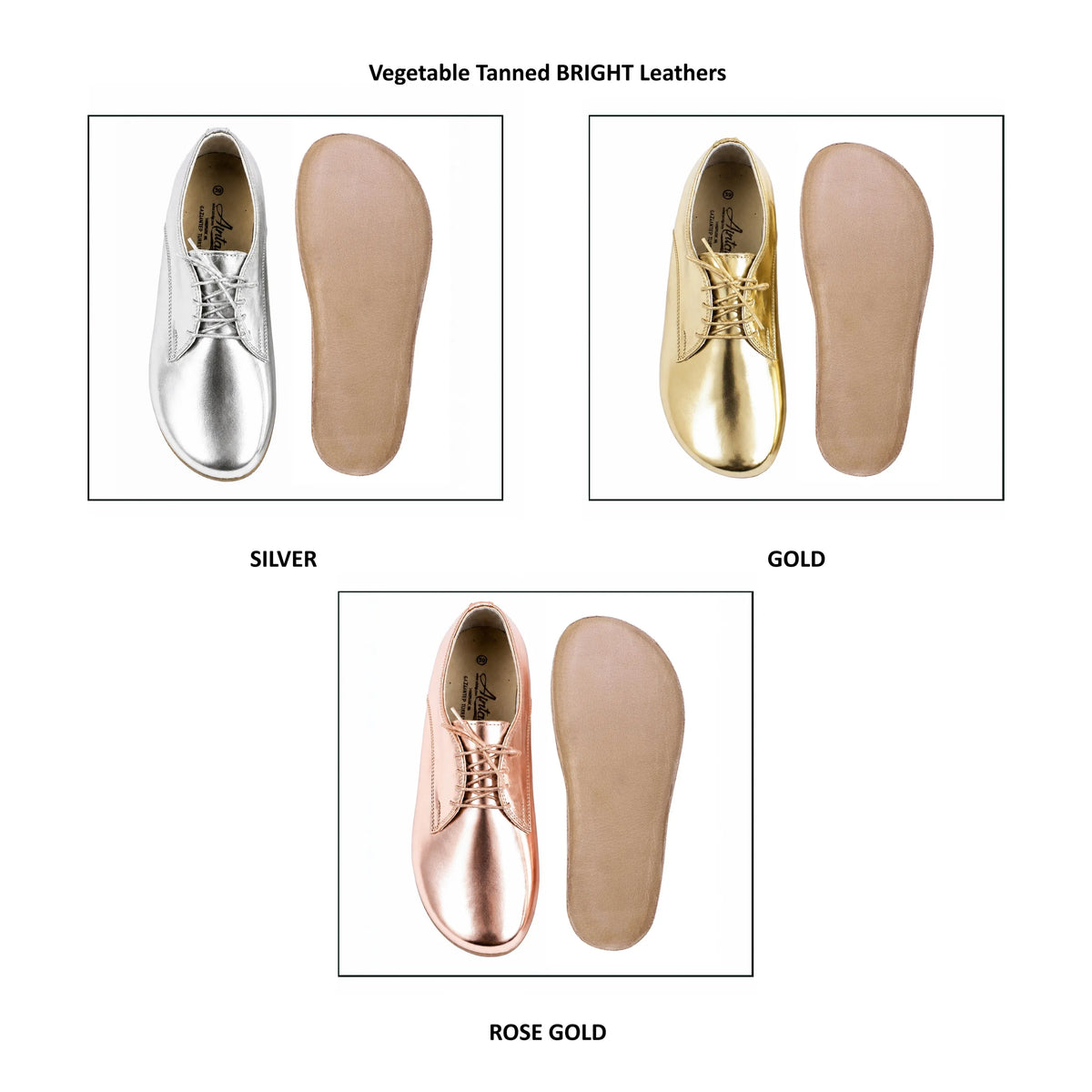 Bright Barefoot Oxford Shoes – Classic Sole — Leather Sole – Rose Gold