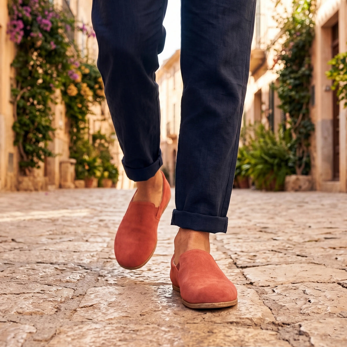 Suede Barefoot Slip-On Shoes – Classic Sole — Leather Sole – Pink