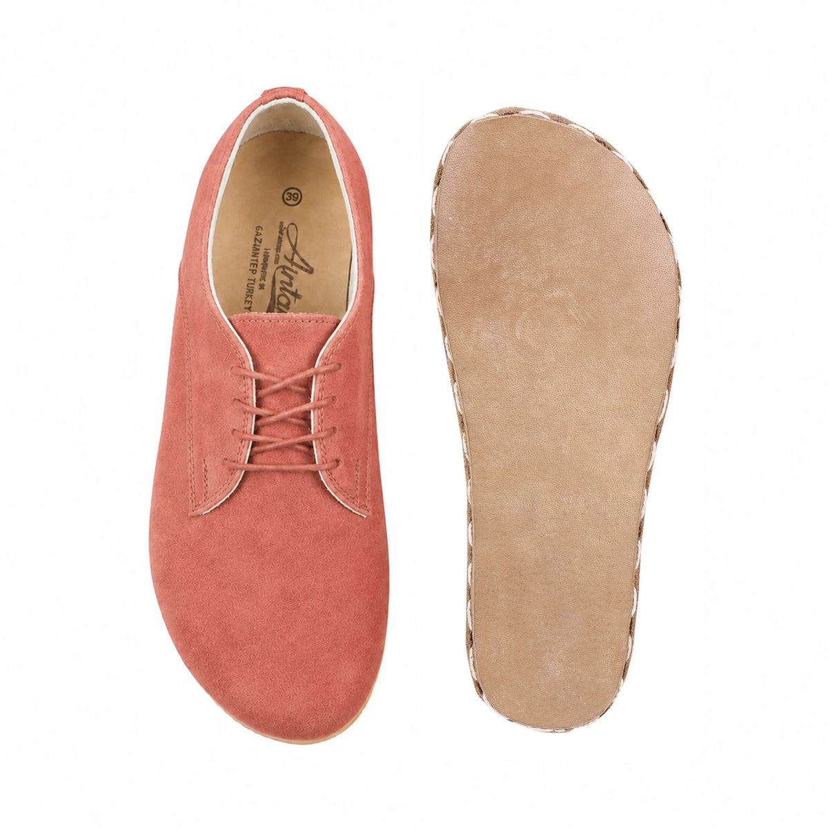 Suede Barefoot Oxford Shoes — Leather Sole – Pink