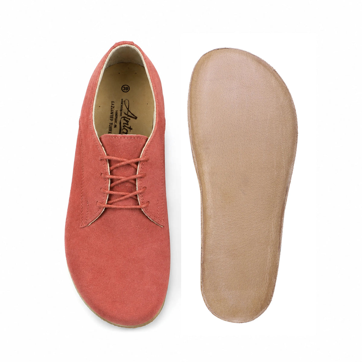 Suede Barefoot Oxford Shoes – Classic Sole — Leather Sole – Pink