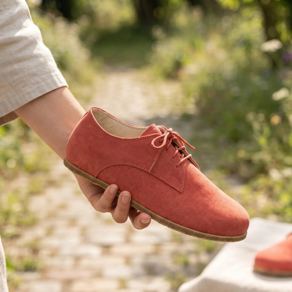 Suede Barefoot Oxford Shoes – Classic Sole — Leather Sole – Pink
