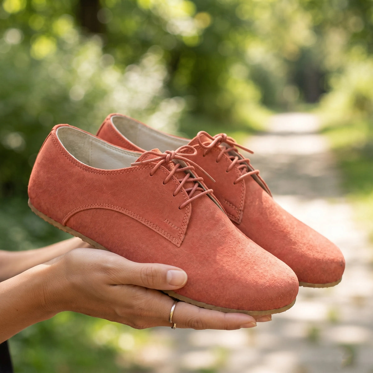 Suede Barefoot Oxford Shoes – Rubber Sole – Pink