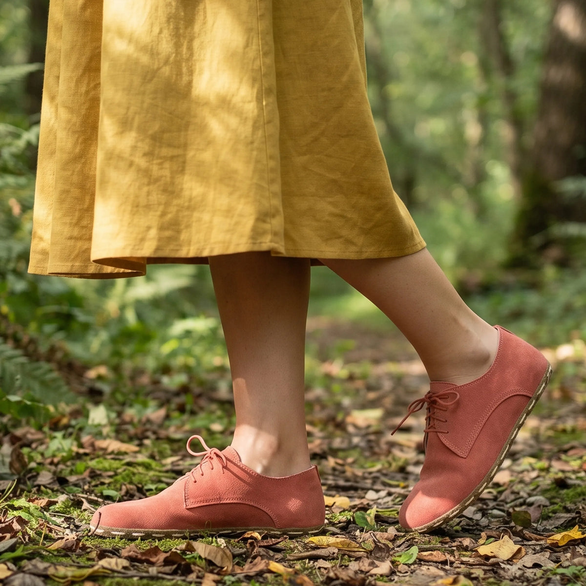 Suede Barefoot Oxford Shoes — Leather Sole – Pink
