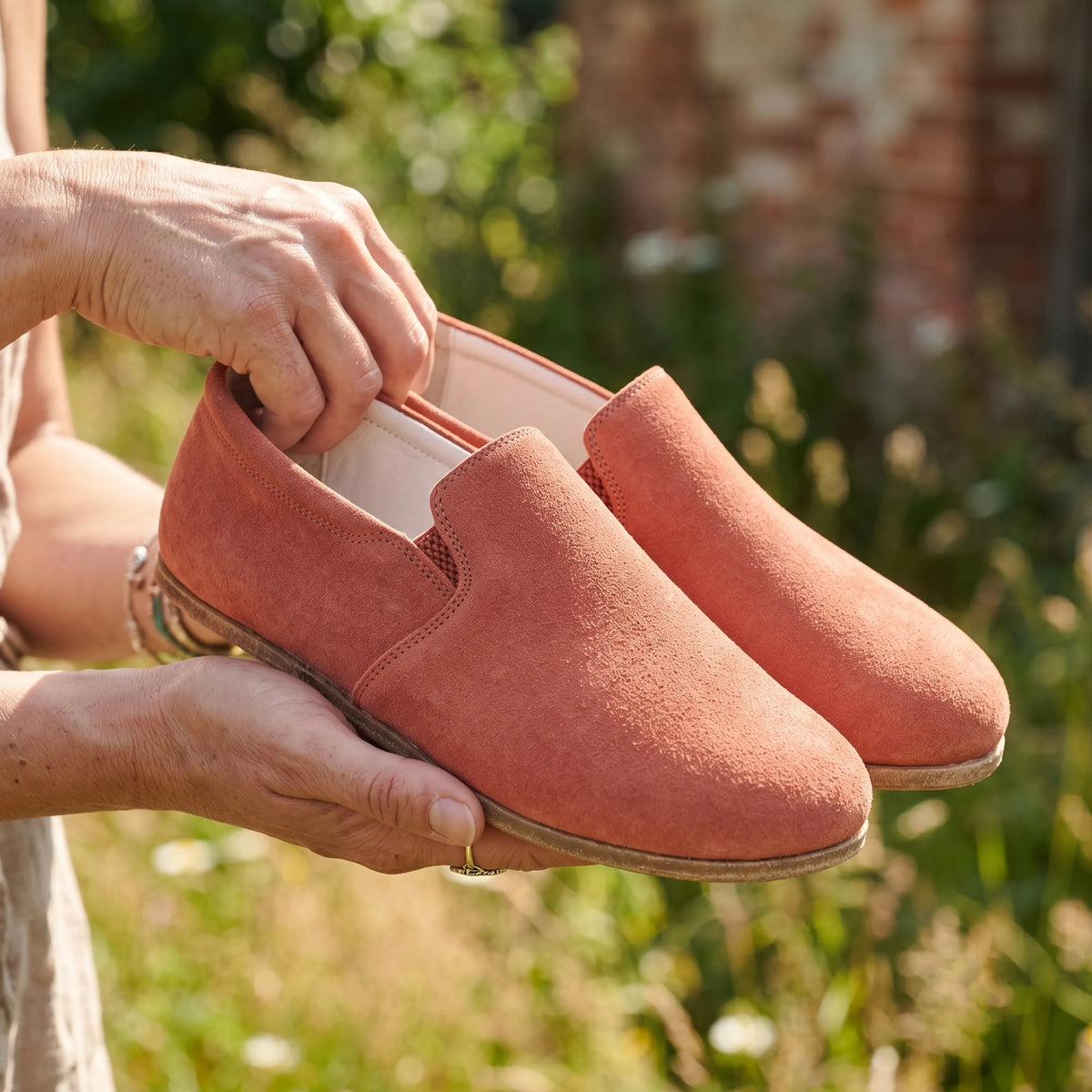 Suede Barefoot Slip-On Shoes – Classic Sole — Leather Sole – Pink