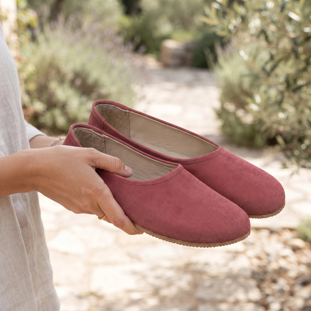 Suede Barefoot Ballet Shoes – Rubber Sole – Candy Pink