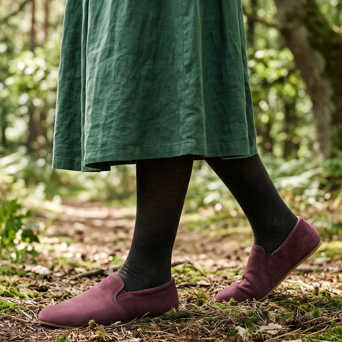 Nubuck Barefoot Slip-On Shoes – Rubber Sole – Burgundy