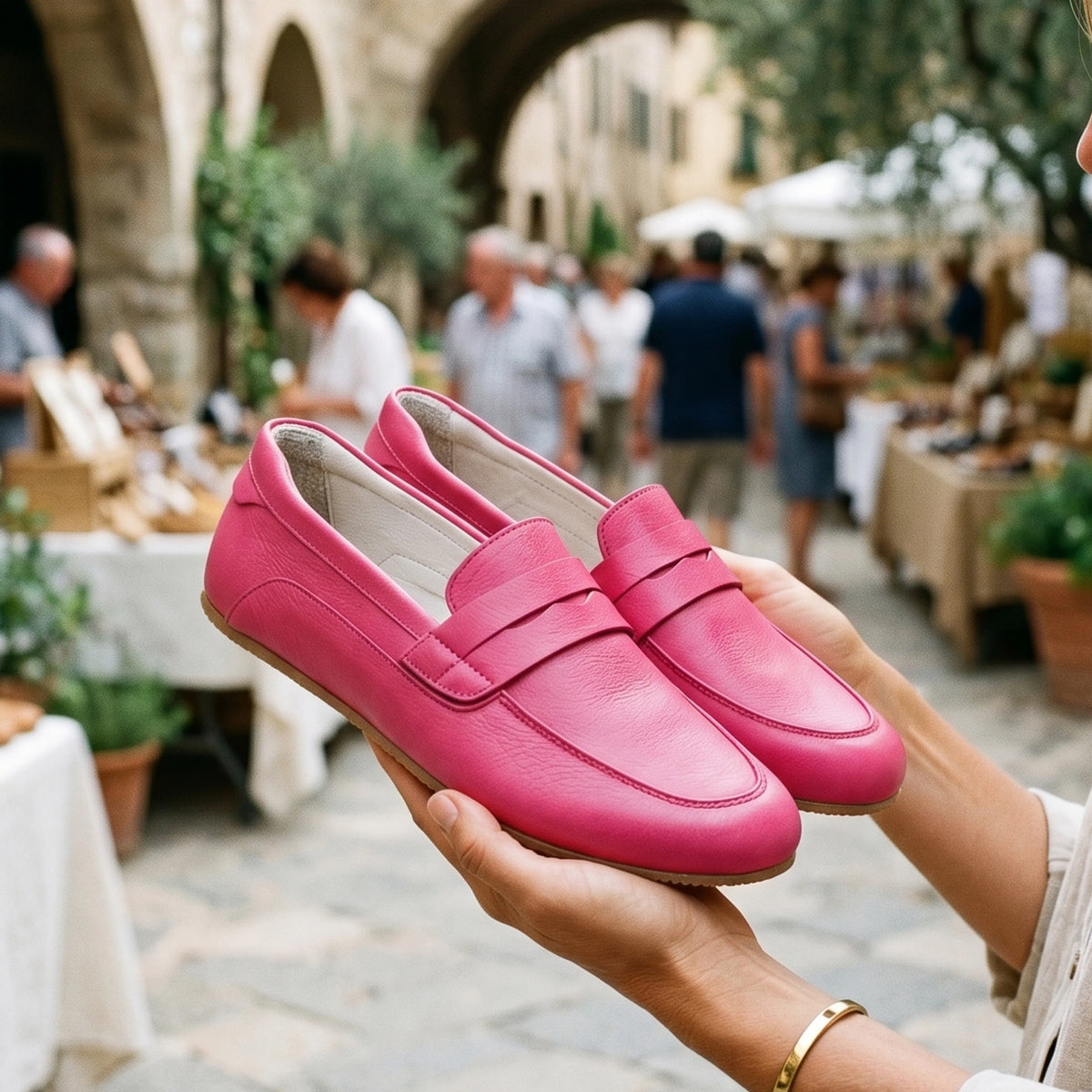 Smooth Barefoot Penny Loafer Shoes – Rubber Sole – Fuscia