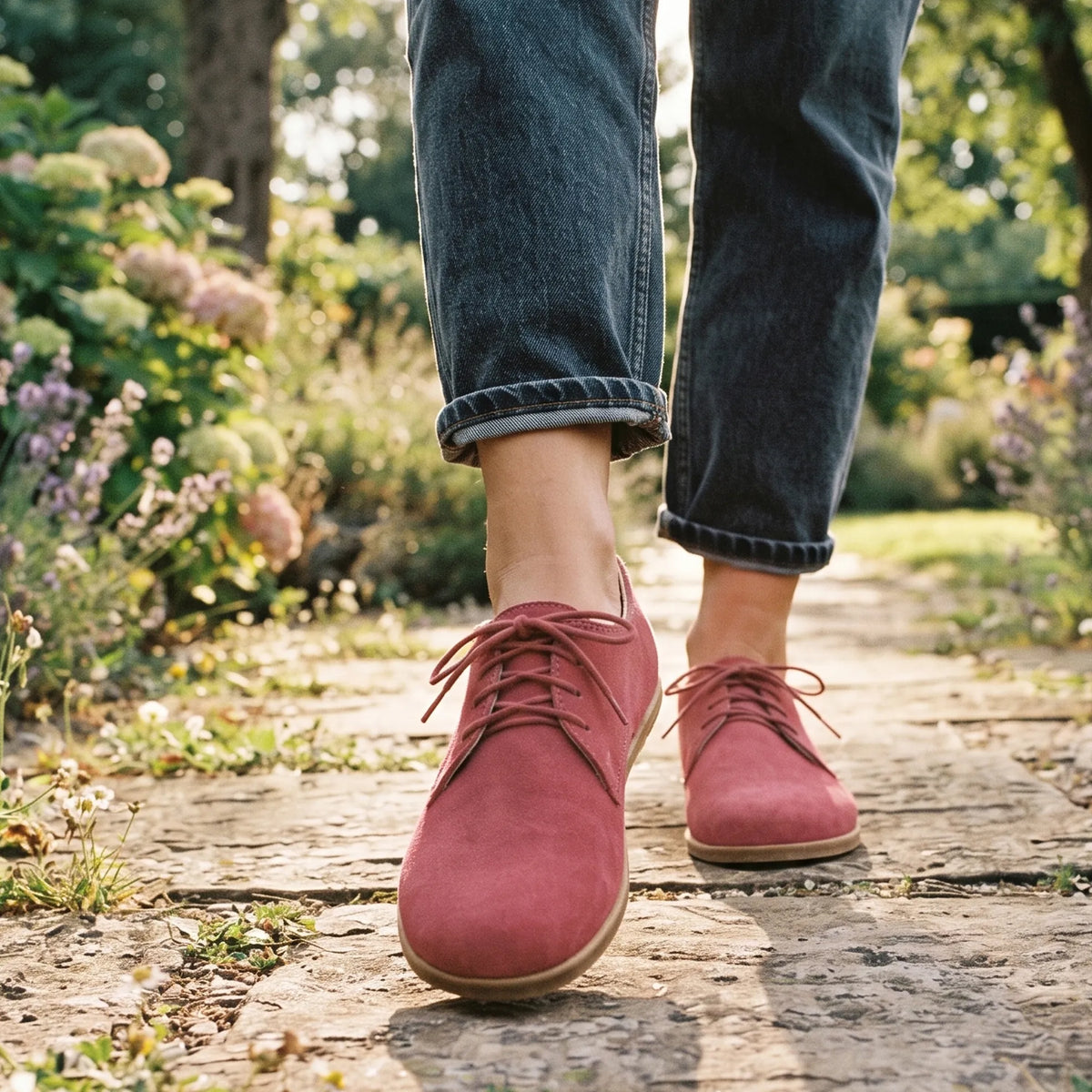 Suede Barefoot Oxford Shoes – Classic Sole — Leather Sole – Candy Pink