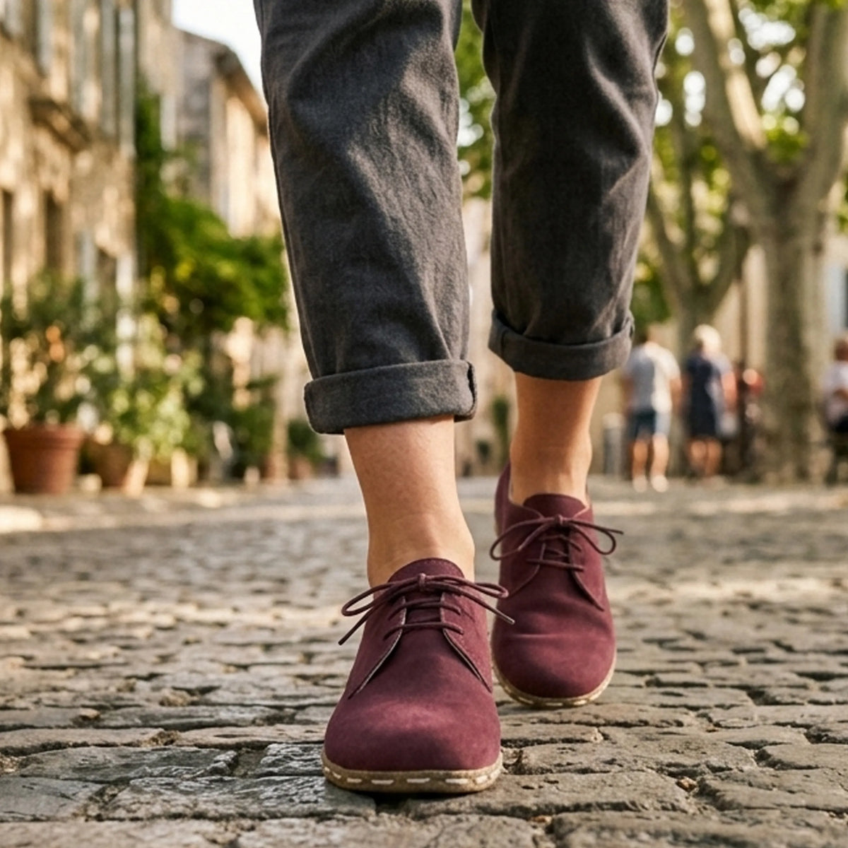 Nubuck Barefoot Oxford Shoes — Leather Sole – Burgundy