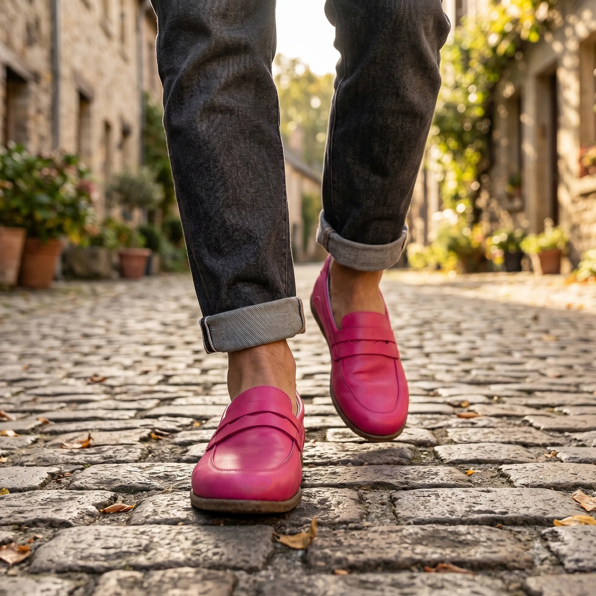 Smooth Barefoot Penny Loafer Shoes – Classic Sole — Leather Sole – Fuscia