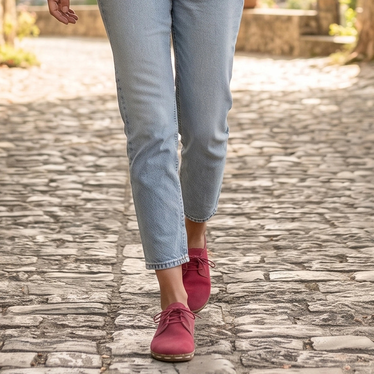Suede Barefoot Oxford Shoes — Leather Sole – Candy Pink
