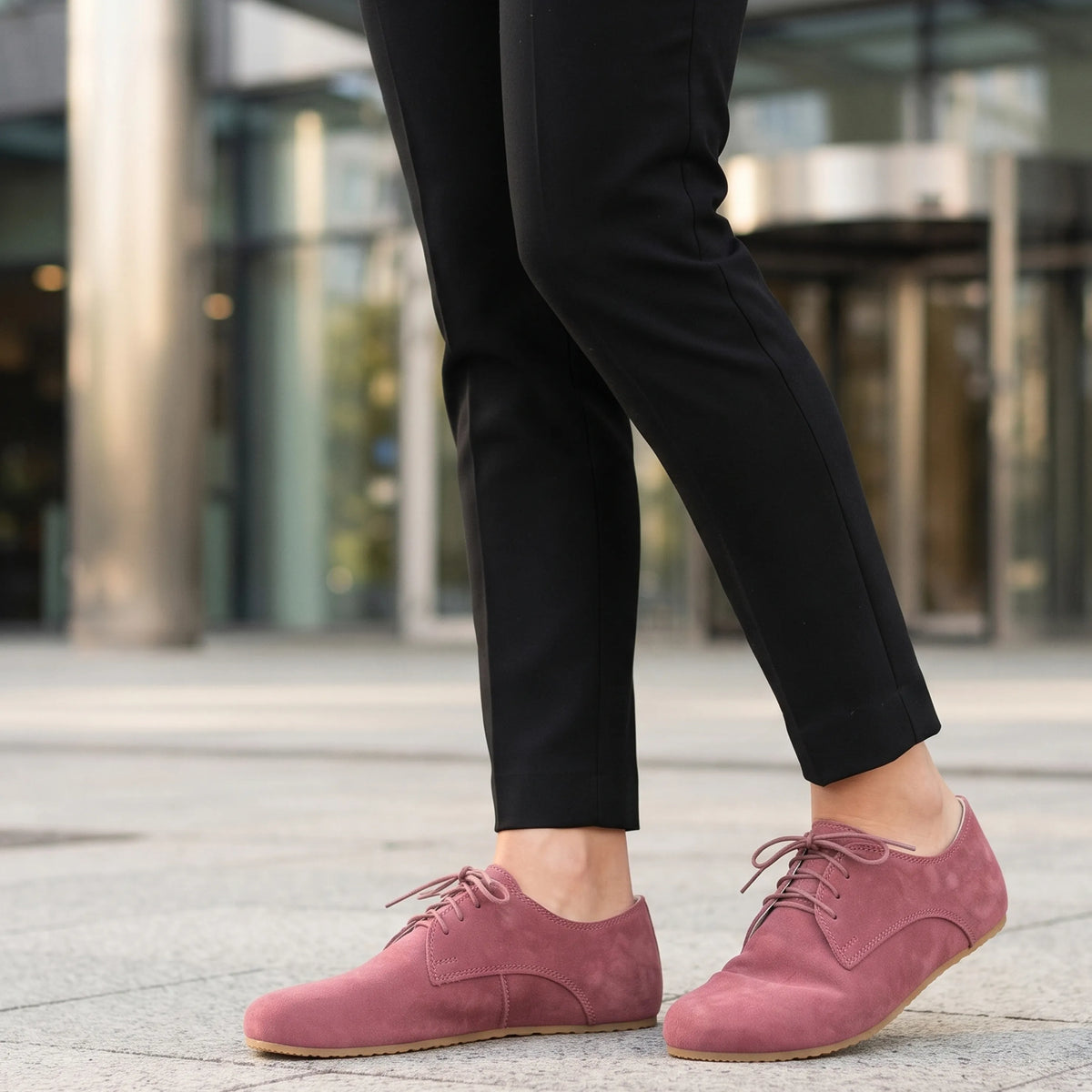 Suede Barefoot Oxford Shoes – Rubber Sole – Candy Pink