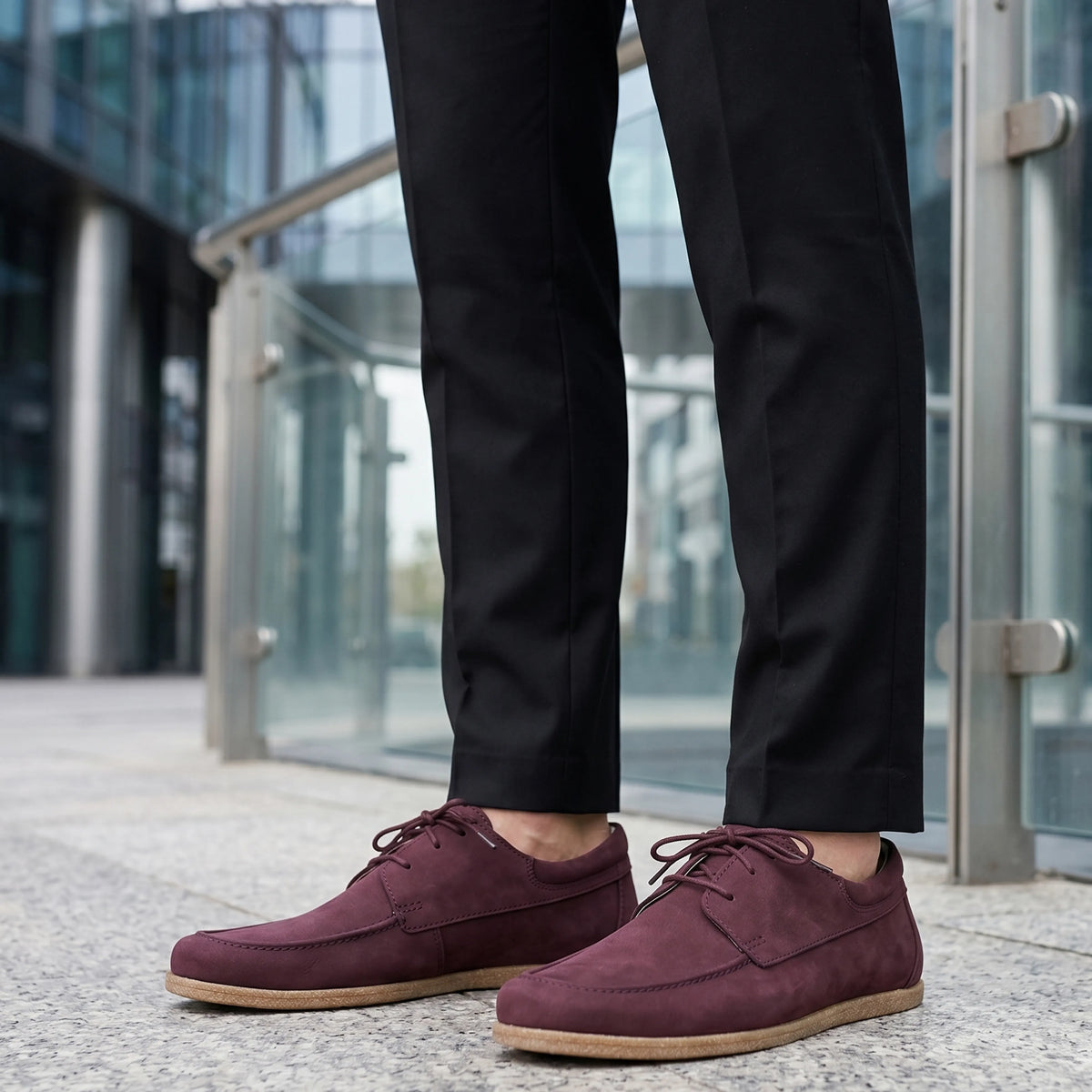 Nubuck Barefoot Laces Penny Loafer Shoes – Classic Sole — Leather Sole – Burgundy