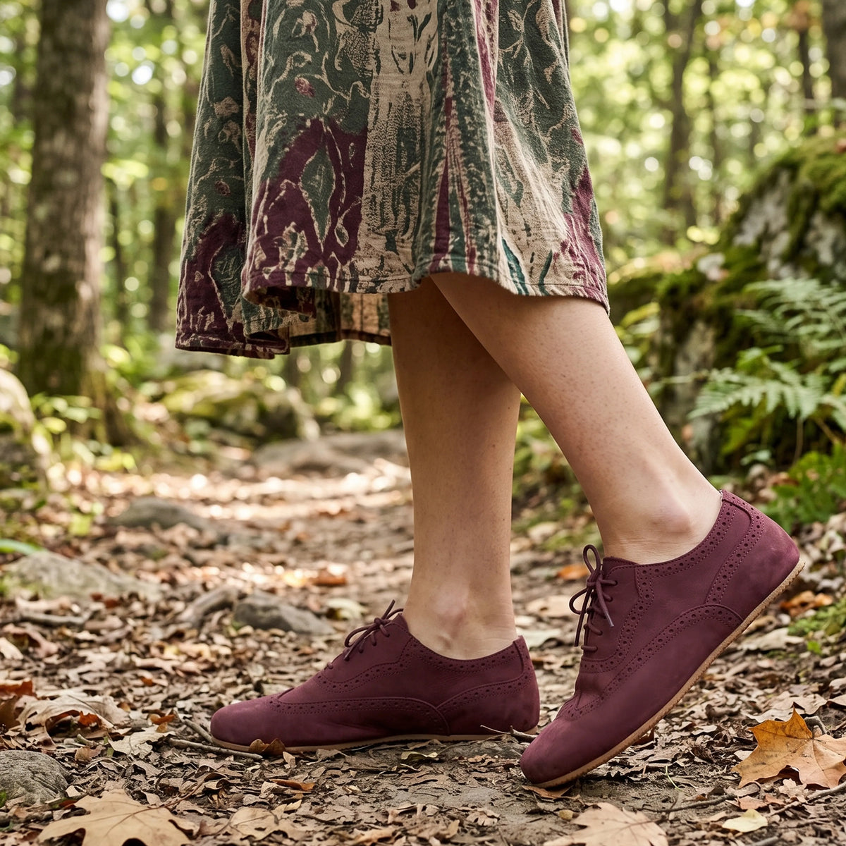 Nubuck Barefoot Moccasin Shoes – Rubber Sole – Burgundy