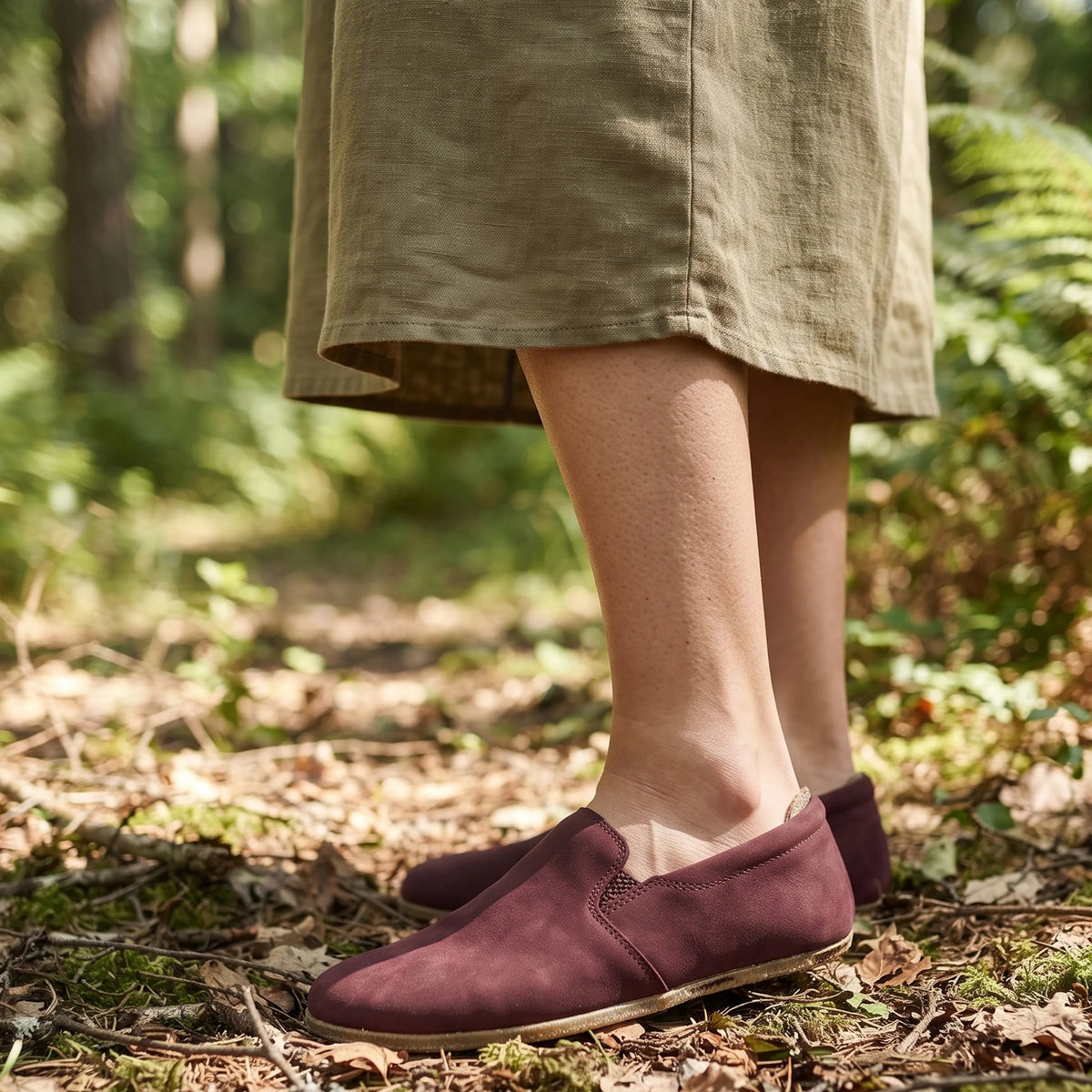 Nubuck Barefoot Slip-On Shoes – Classic Sole — Leather Sole – Burgundy