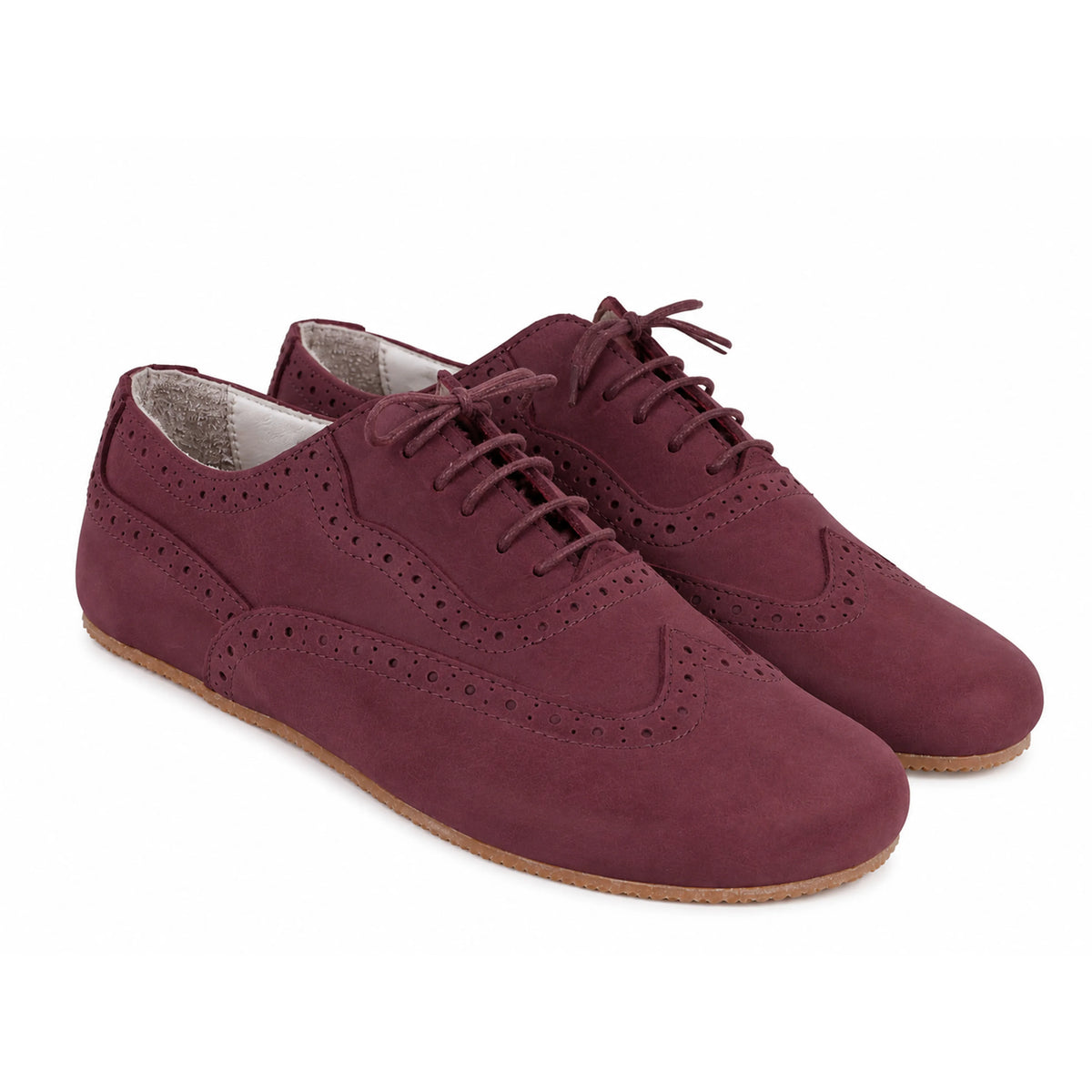 Nubuck Barefoot Moccasin Shoes – Rubber Sole – Burgundy