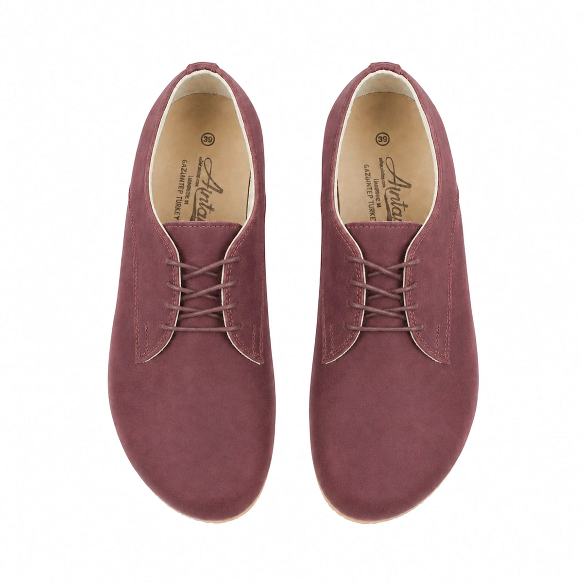 Nubuck Barefoot Oxford Shoes — Leather Sole – Burgundy