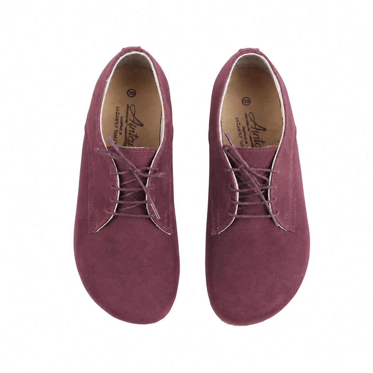 Nubuck Barefoot Oxford Shoes – Rubber Sole – Burgundy
