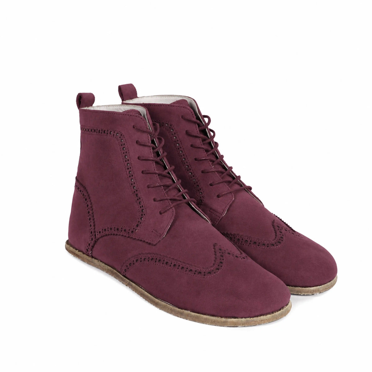 Nubuck Barefoot Moccasin Boots Shoes – Classic Sole — Leather Sole – Burgundy