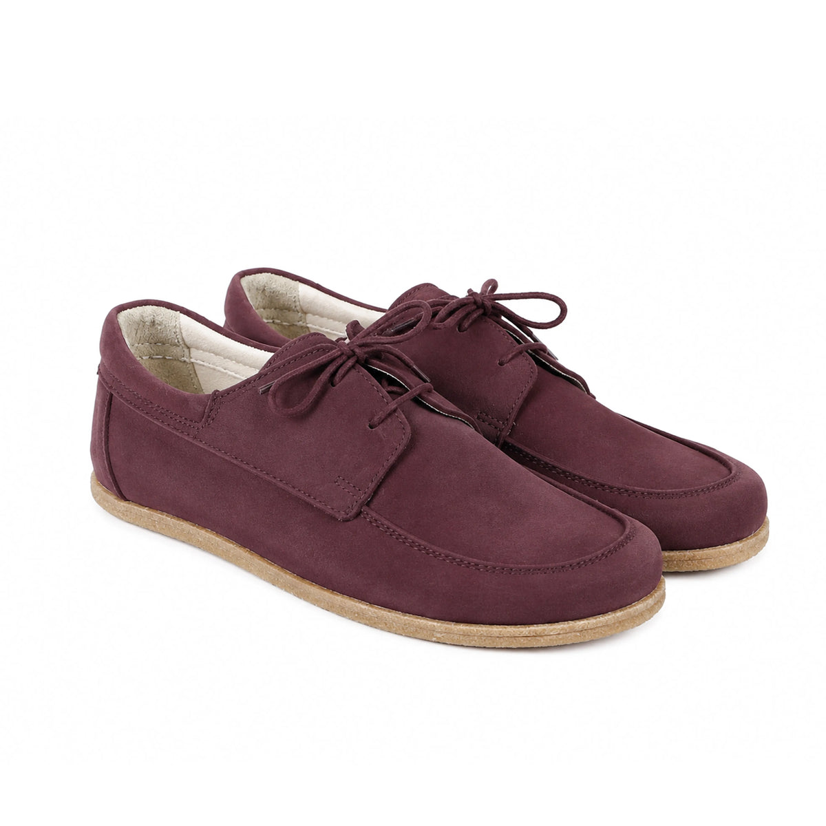 Nubuck Barefoot Laces Penny Loafer Shoes – Classic Sole — Leather Sole – Burgundy