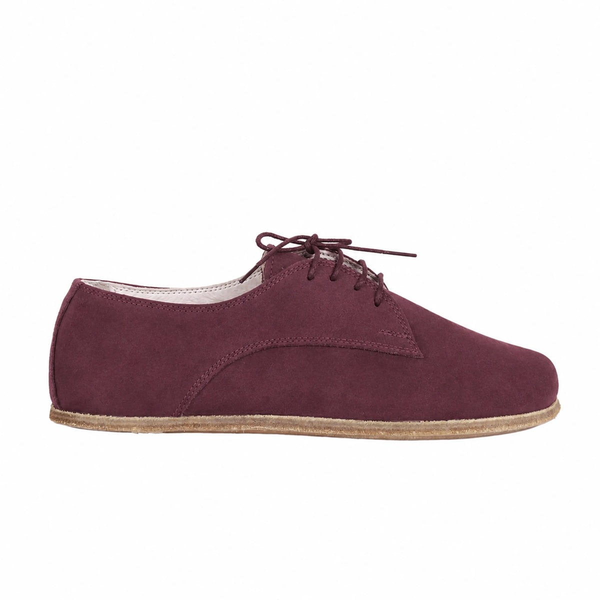 Nubuck Barefoot Oxford Shoes – Classic Sole — Leather Sole – Burgundy