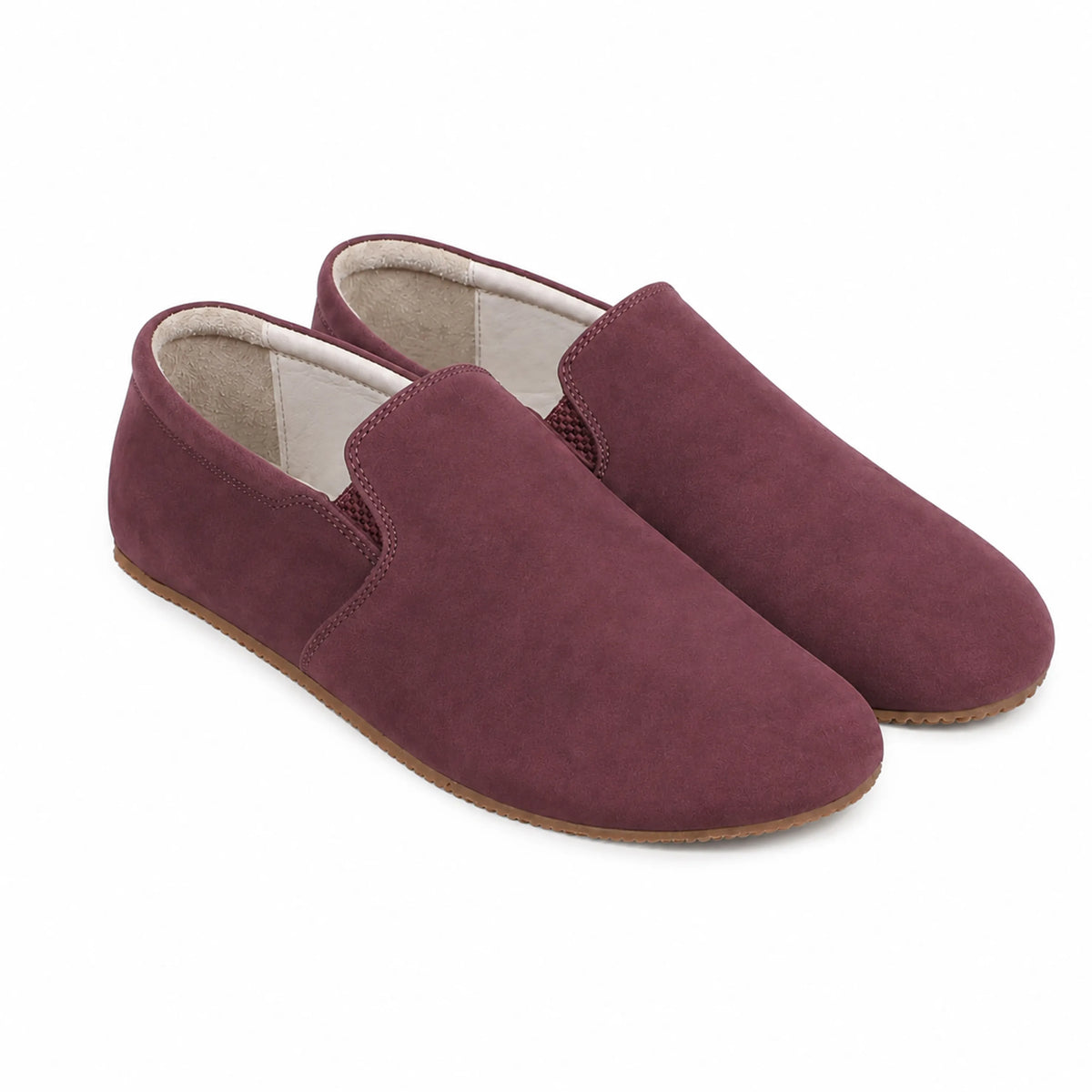 Nubuck Barefoot Slip-On Shoes – Rubber Sole – Burgundy