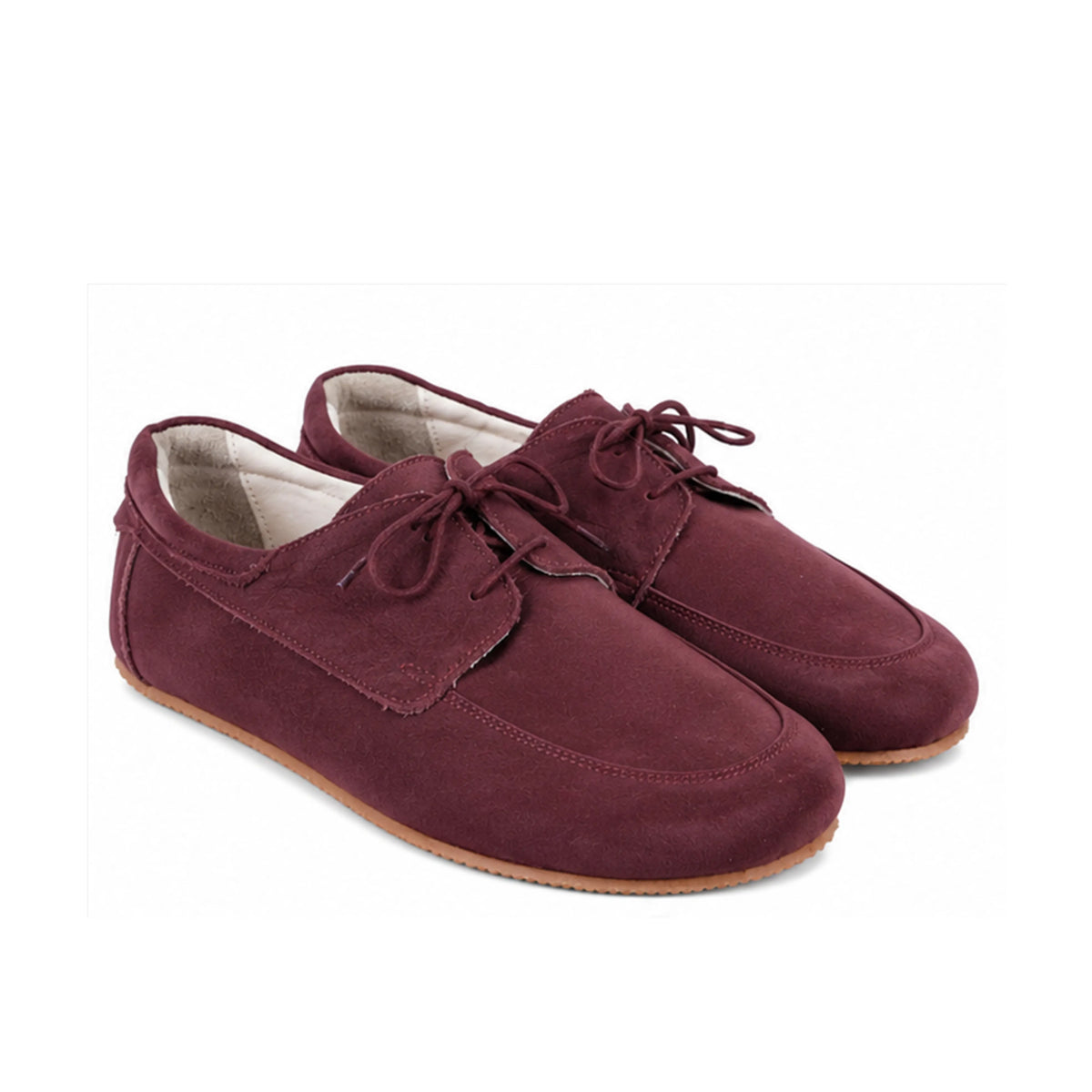 Nubuck Barefoot Laces Penny Loafer Shoes – Rubber Sole – Burgundy
