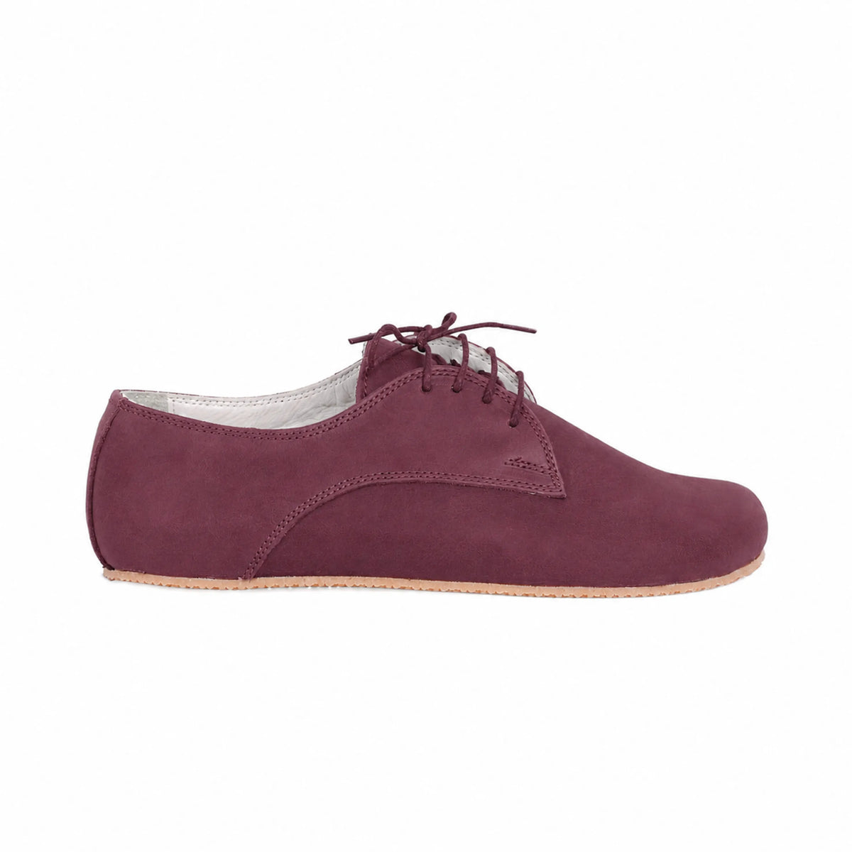 Nubuck Barefoot Oxford Shoes – Rubber Sole – Burgundy
