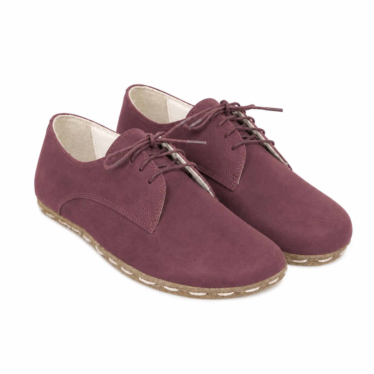Nubuck Barefoot Oxford Shoes — Leather Sole – Burgundy