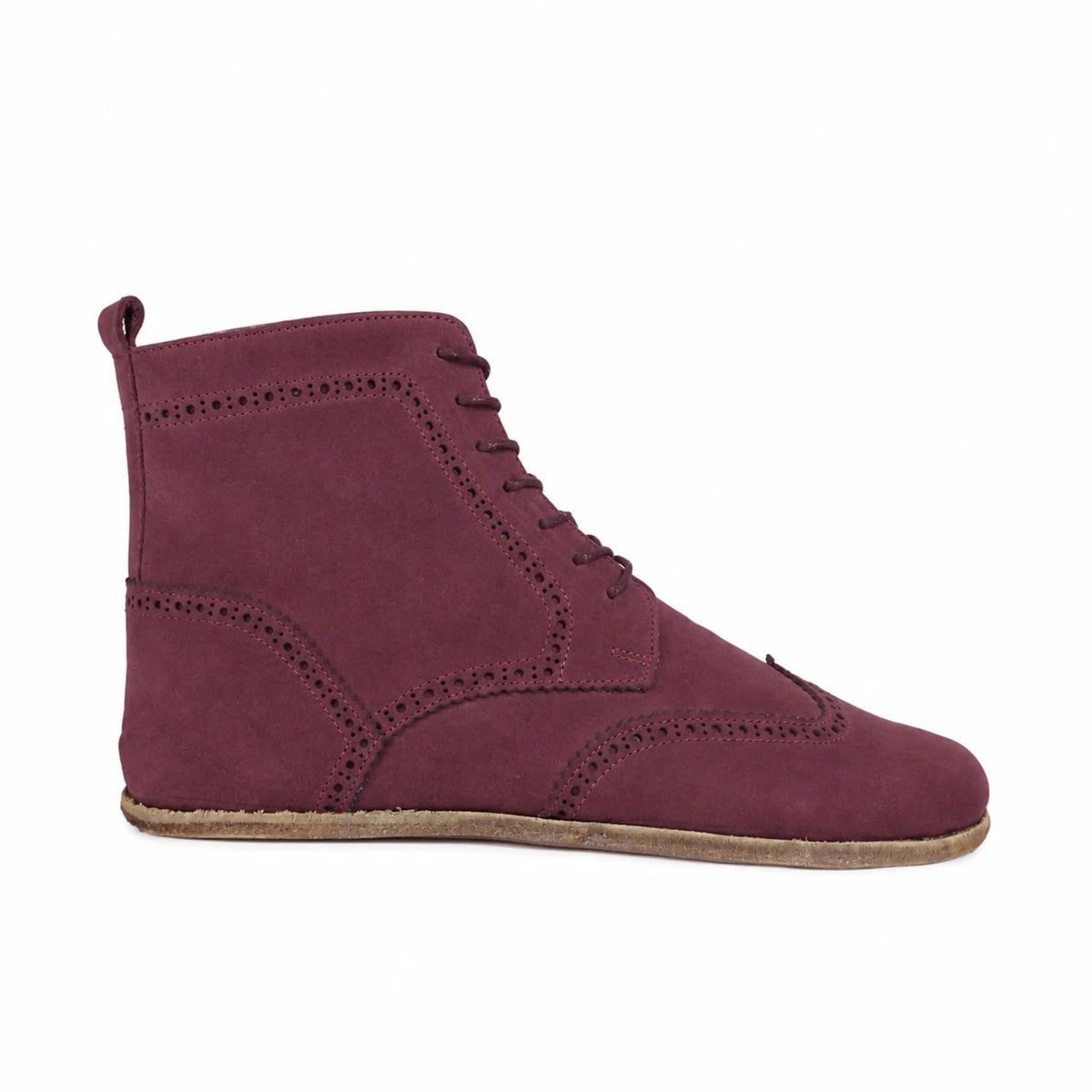 Nubuck Barefoot Moccasin Boots Shoes – Classic Sole — Leather Sole – Burgundy