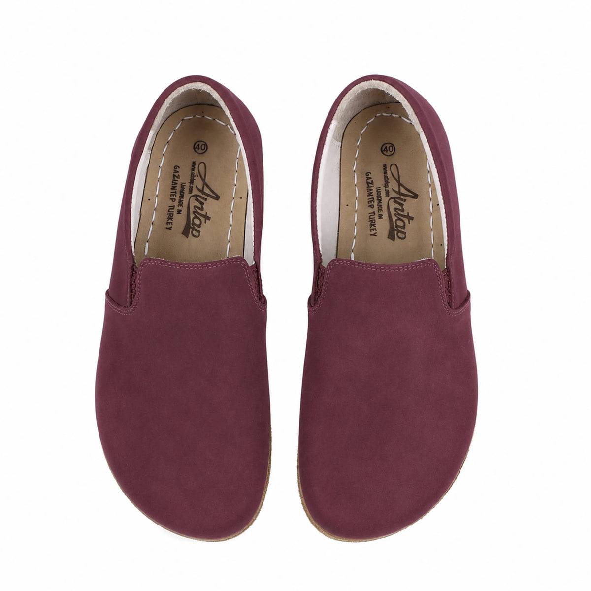 Nubuck Barefoot Slip-On Shoes – Classic Sole — Leather Sole – Burgundy