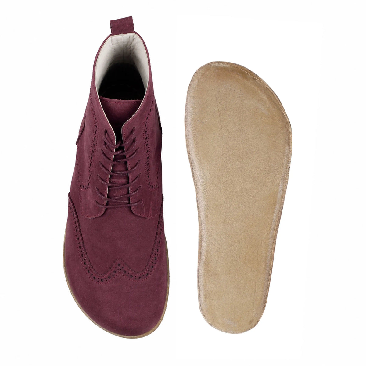 Nubuck Barefoot Moccasin Boots Shoes – Classic Sole — Leather Sole – Burgundy