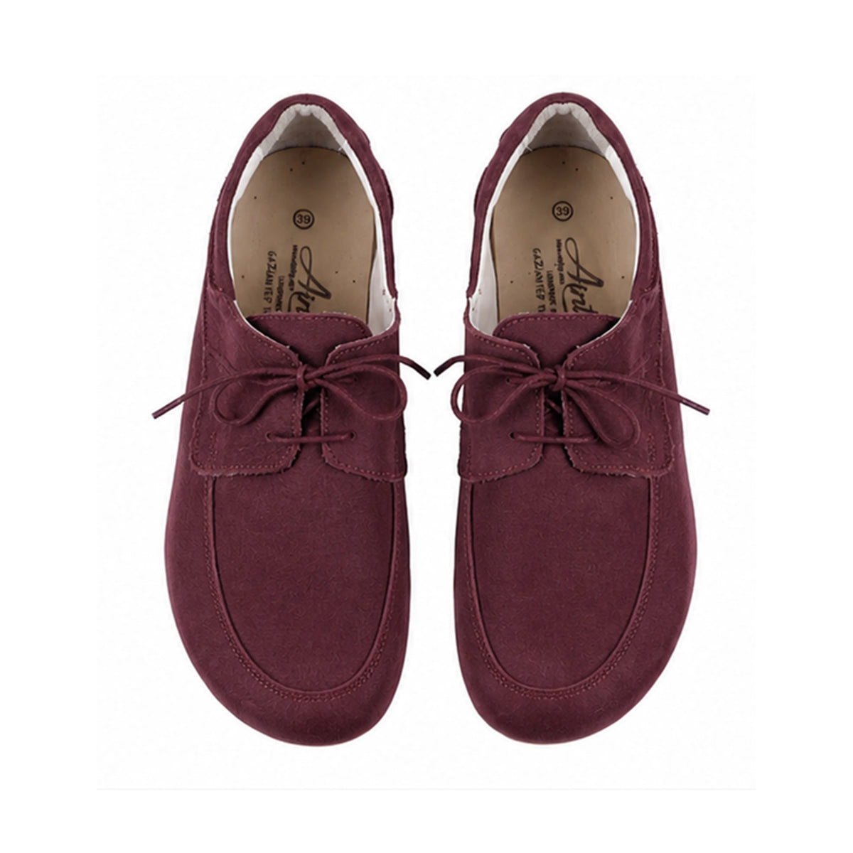 Nubuck Barefoot Laces Penny Loafer Shoes – Rubber Sole – Burgundy