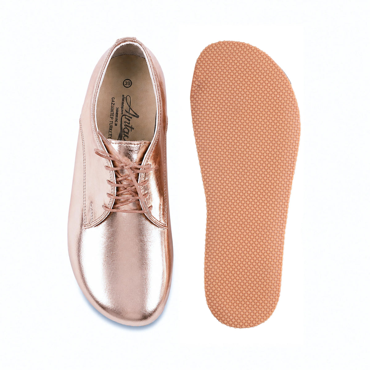 Bright Barefoot Oxford Shoes – Rubber Sole – Rose Gold